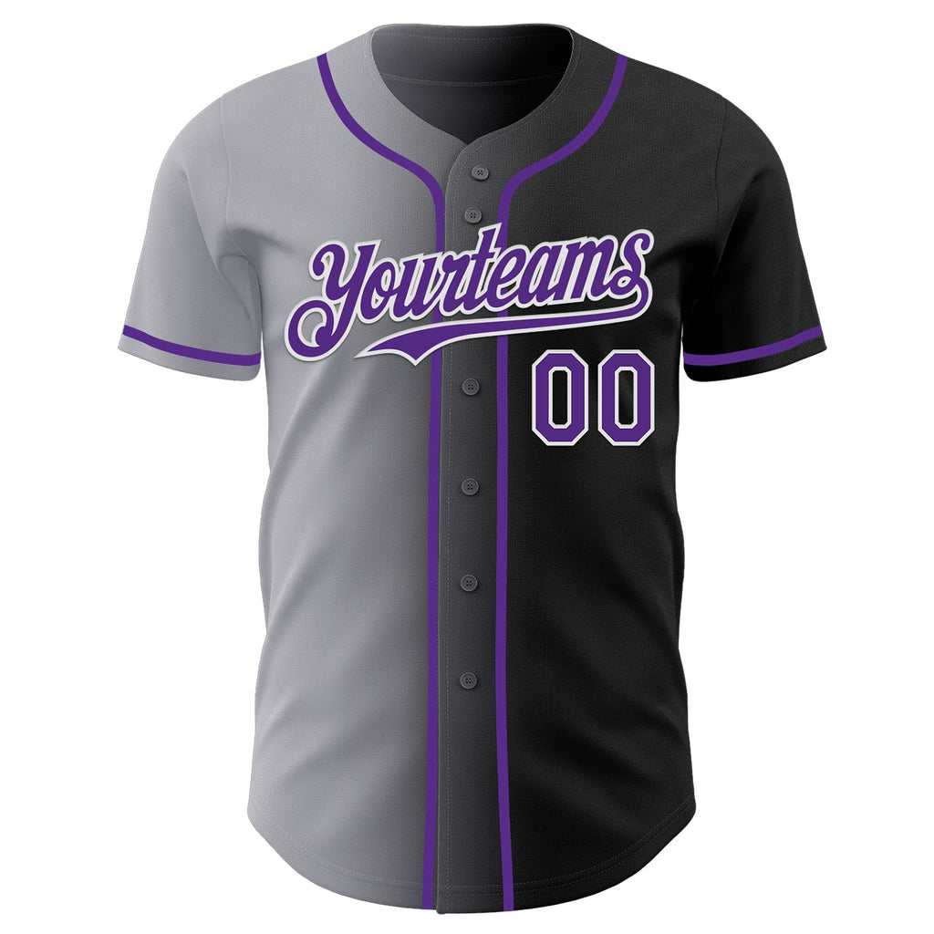 Custom Black Purple Gray-White Authentic Gradient Fashion Baseball Jersey