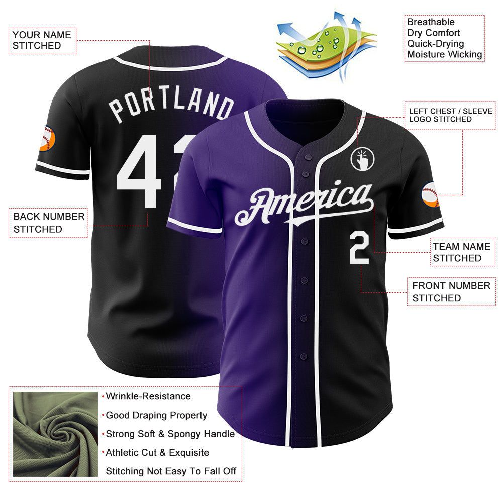 Custom Black White-Purple Authentic Gradient Fashion Baseball Jersey