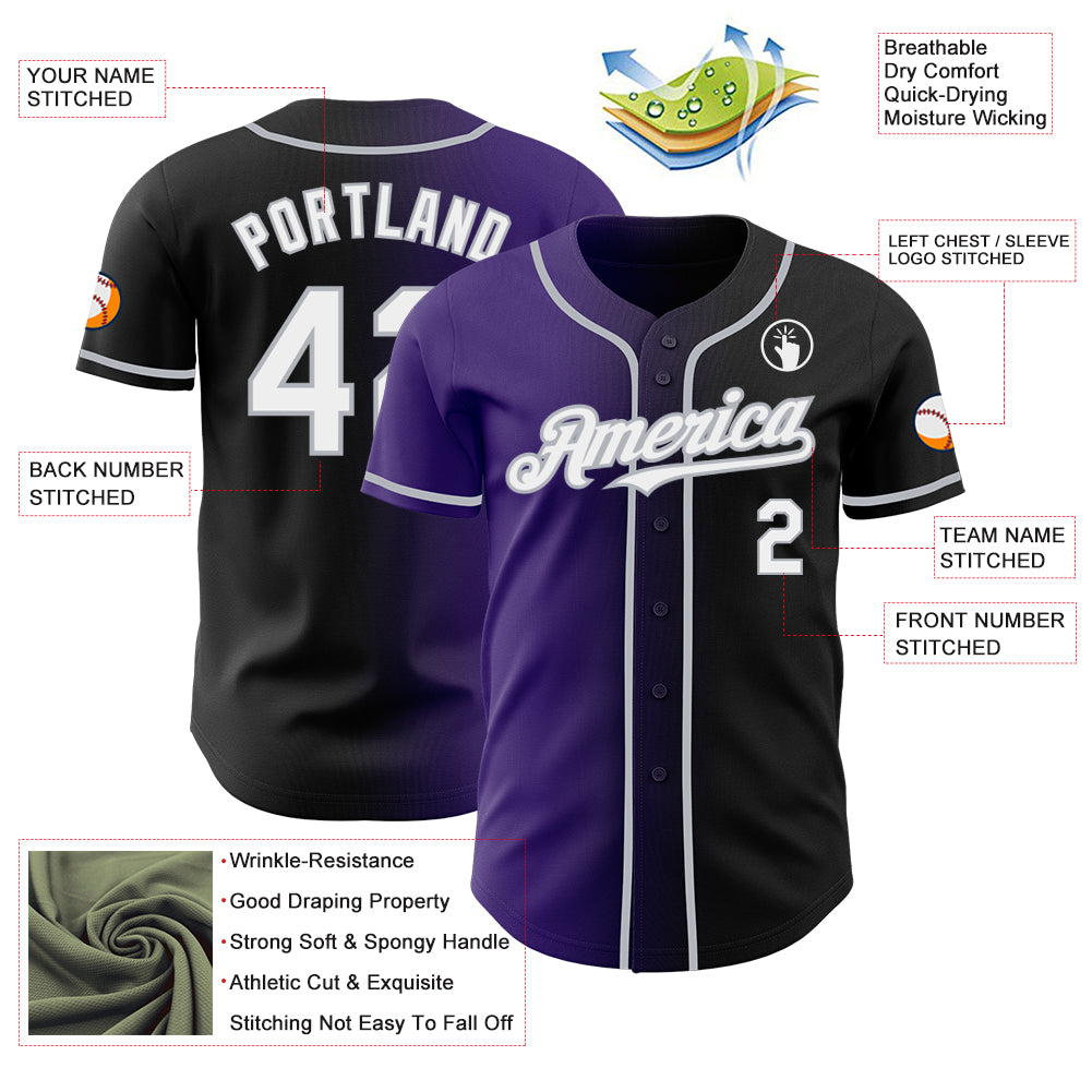 Custom Black White Purple-Gray Authentic Gradient Fashion Baseball Jersey
