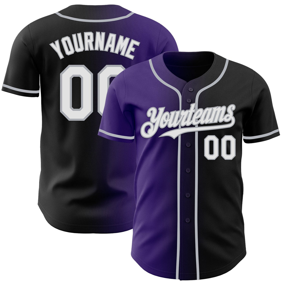 Custom Black White Purple-Gray Authentic Gradient Fashion Baseball Jersey