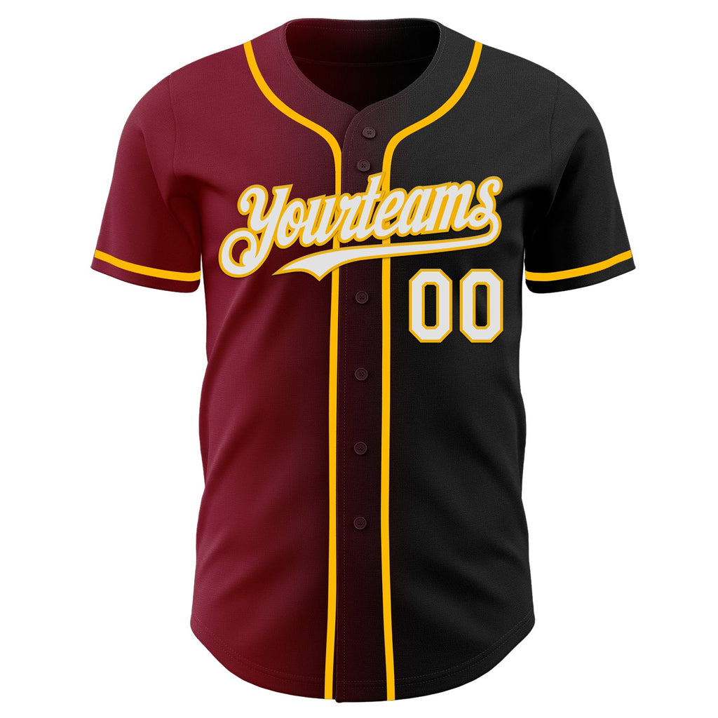 Custom Black White Crimson-Gold Authentic Gradient Fashion Baseball Jersey