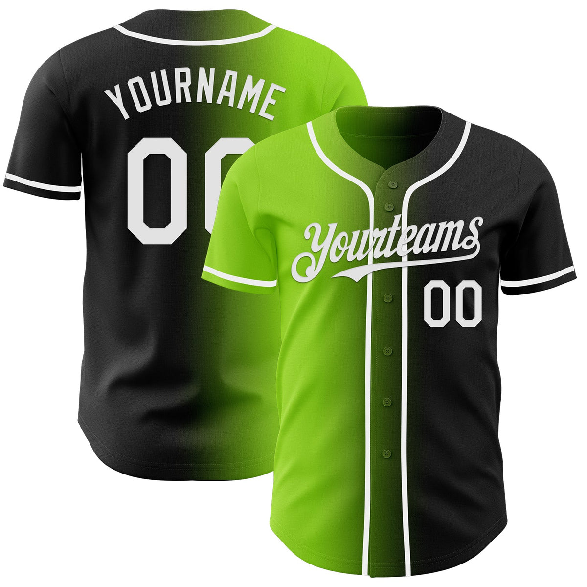 Custom Black White-Neon Green Authentic Gradient Fashion Baseball Jersey