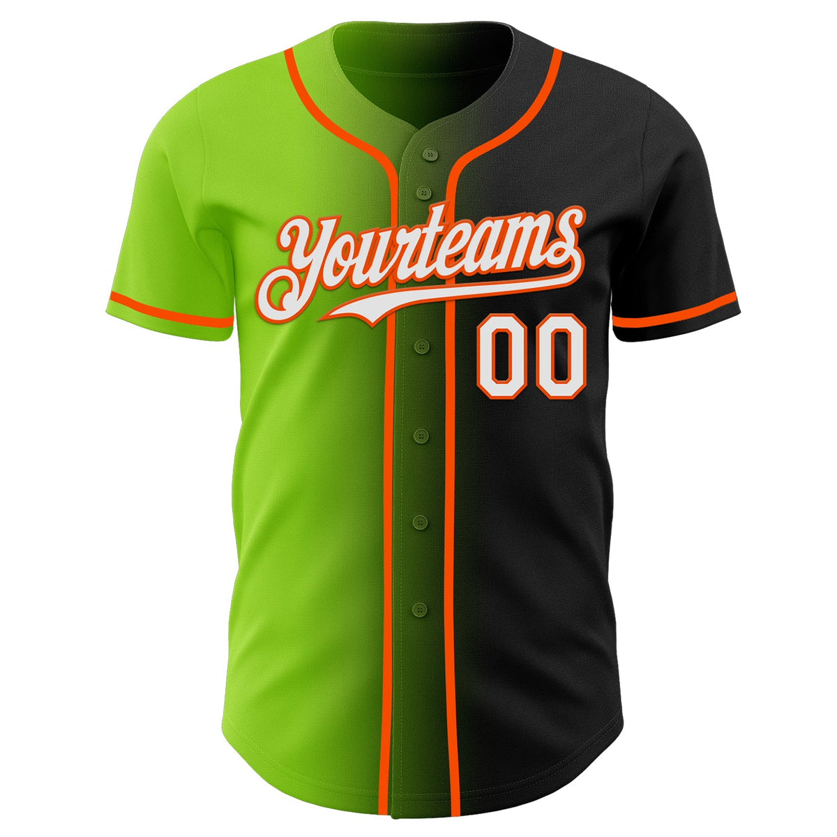 Custom Black White Neon Green-Orange Authentic Gradient Fashion Baseball Jersey