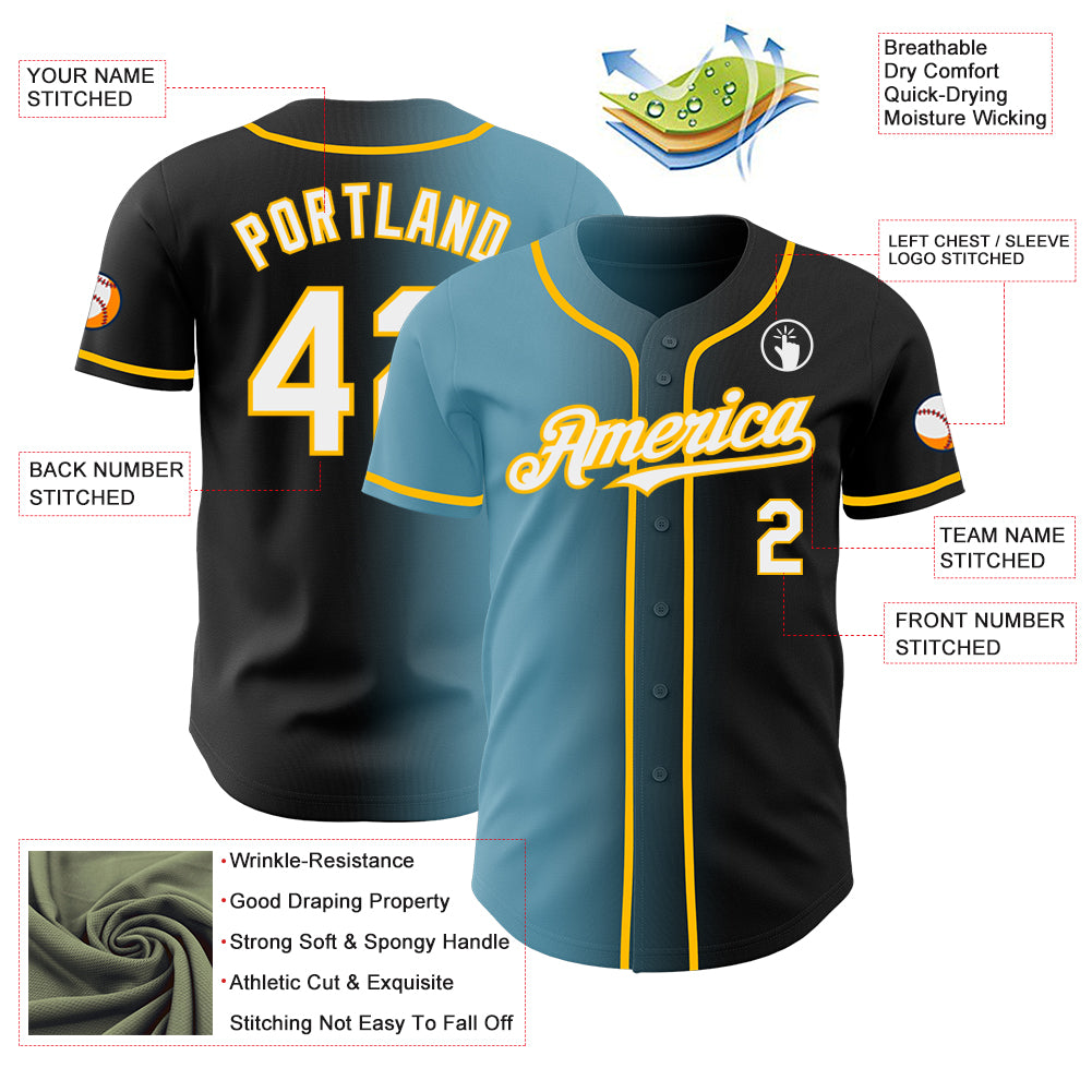 Custom Black White Shadow Blue-Gold Authentic Gradient Fashion Baseball Jersey