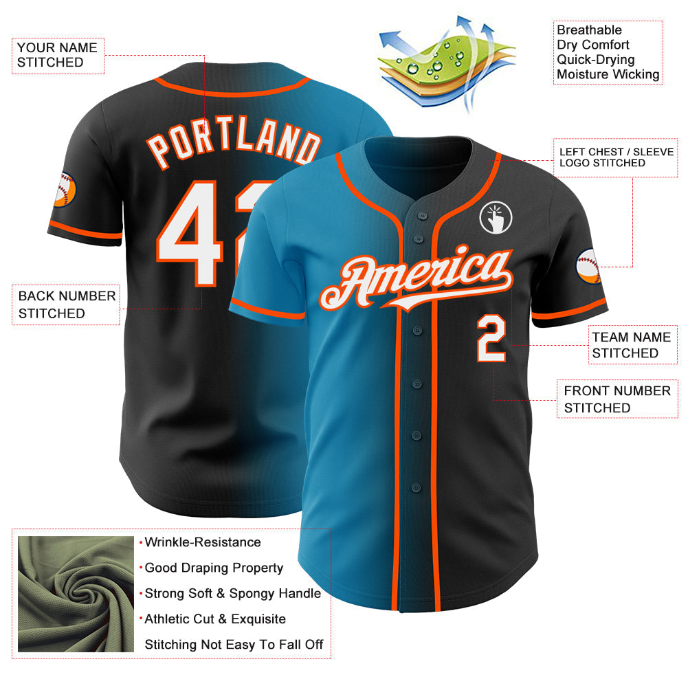 Custom Black White Panther Blue-Orange Authentic Gradient Fashion Baseball Jersey