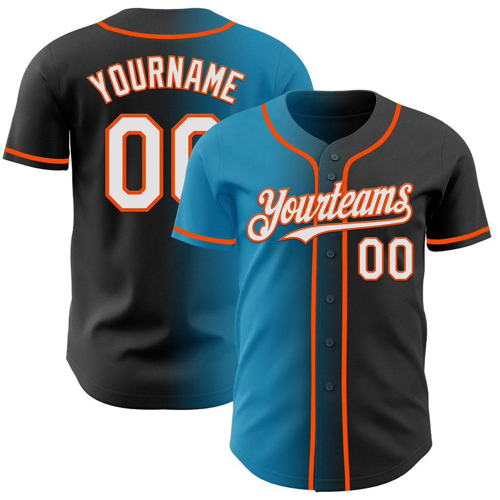 Custom Black White Panther Blue-Orange Authentic Gradient Fashion Baseball Jersey