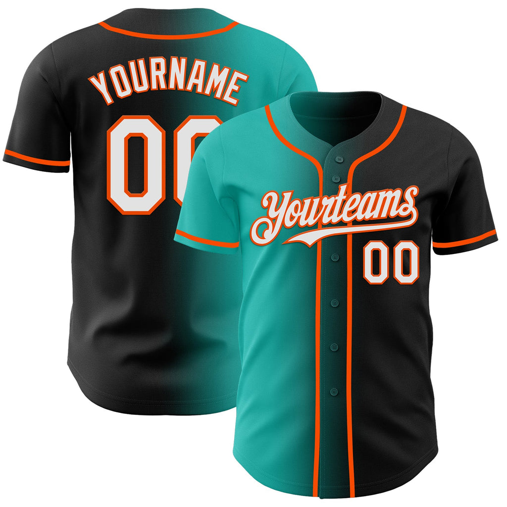 Custom Black White Aqua-Orange Authentic Gradient Fashion Baseball Jersey
