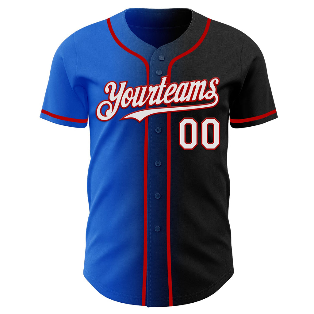 Custom Black White Thunder Blue-Red Authentic Gradient Fashion Baseball Jersey