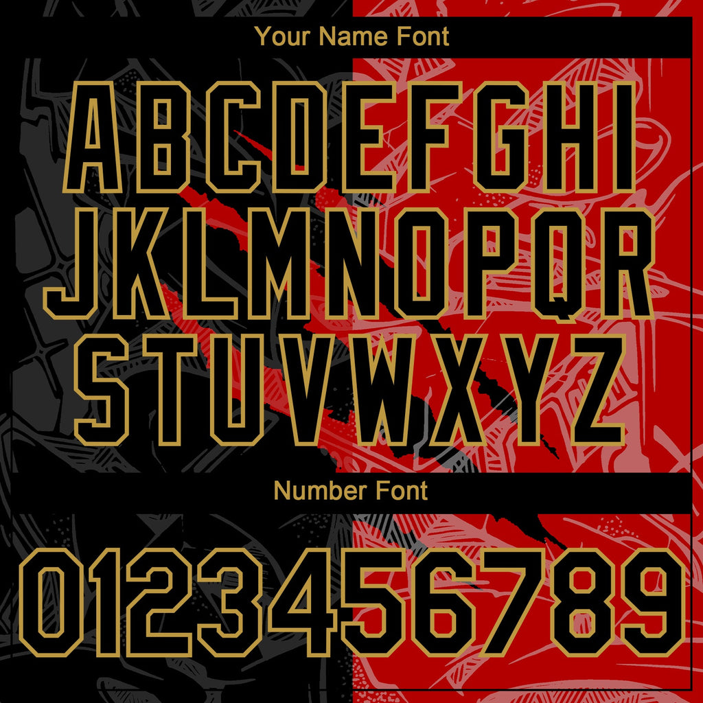 Custom Graffiti Pattern Black Red-Old Gold 3D Scratch Authentic Baseball Jersey