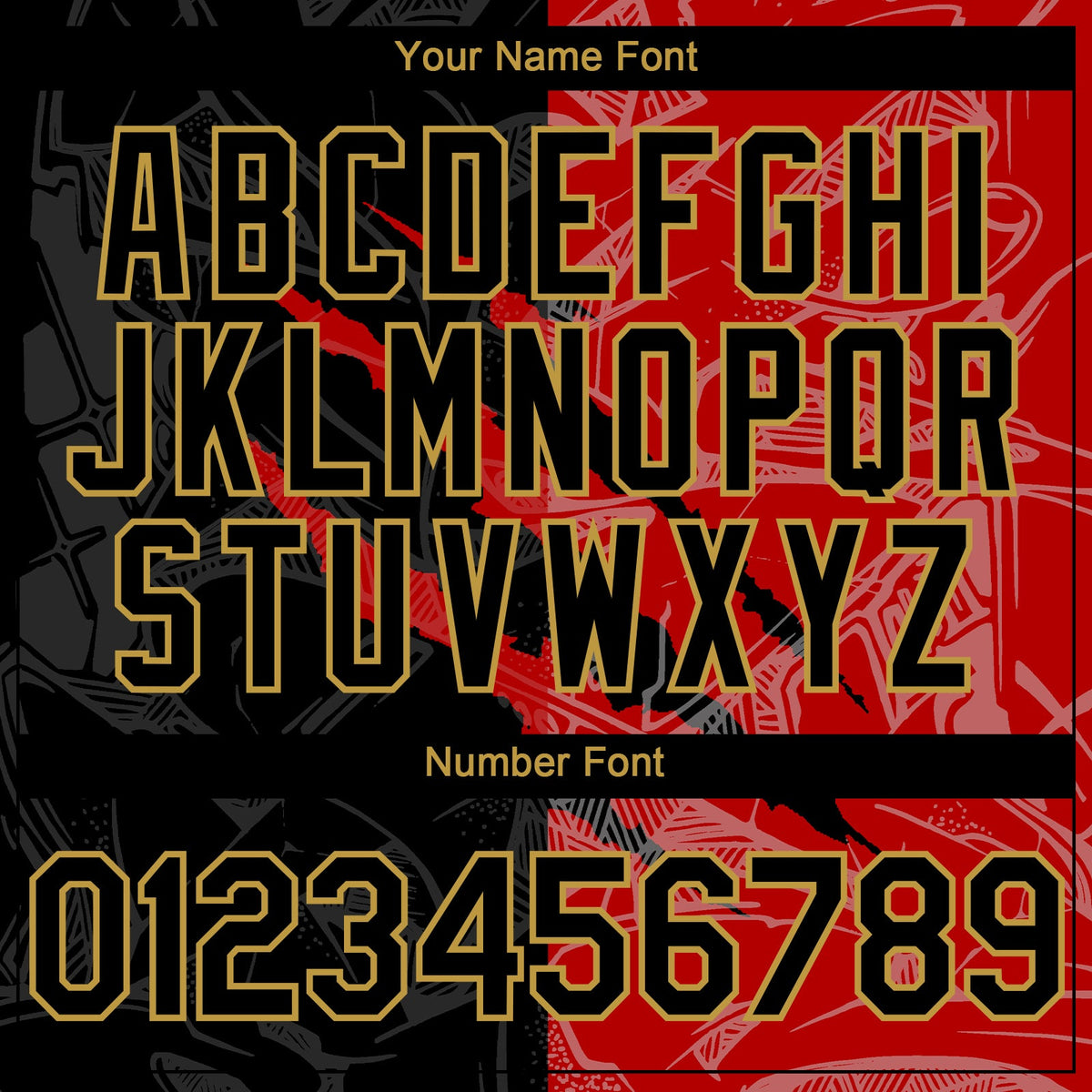 Custom Graffiti Pattern Black Red-Old Gold 3D Scratch Authentic Baseball Jersey