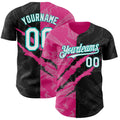 Custom Graffiti Pattern White Black Pink-Aqua 3D Scratch Authentic Baseball Jersey