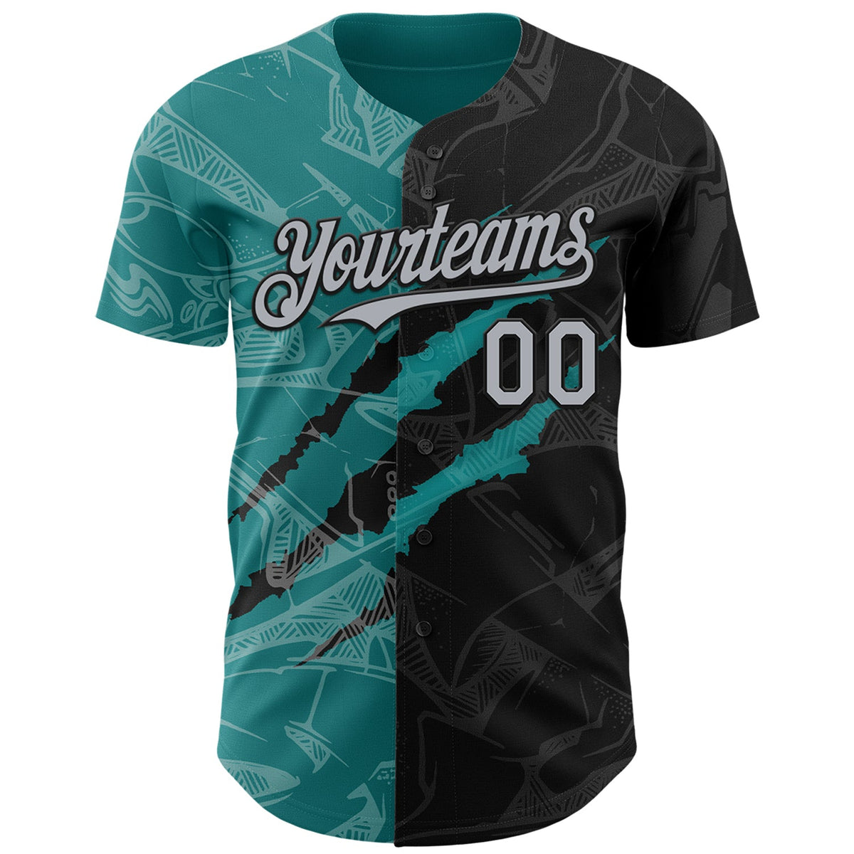 Custom Graffiti Pattern Gray Black-Teal 3D Scratch Authentic Baseball Jersey