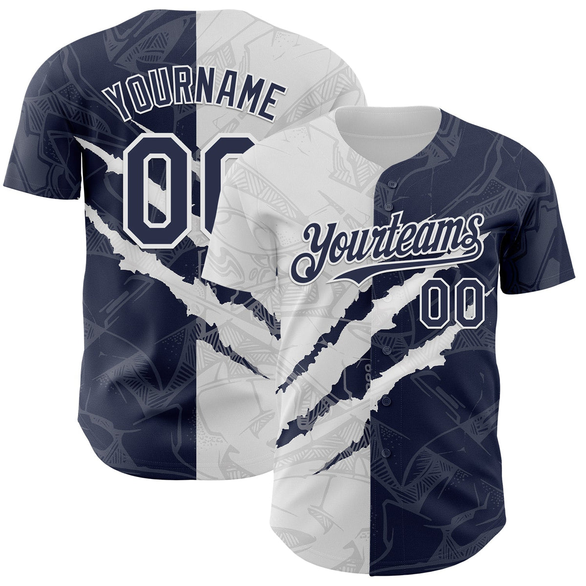 Custom Graffiti Pattern Navy-White 3D Scratch Authentic Baseball Jersey