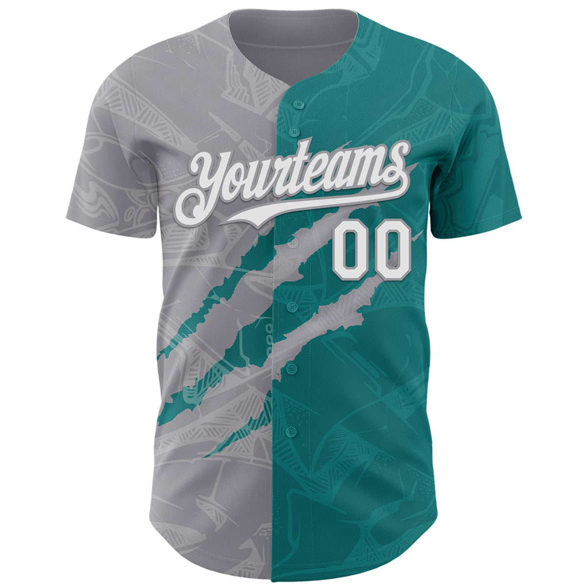 Custom Graffiti Pattern White Teal-Gray 3D Scratch Authentic Baseball Jersey