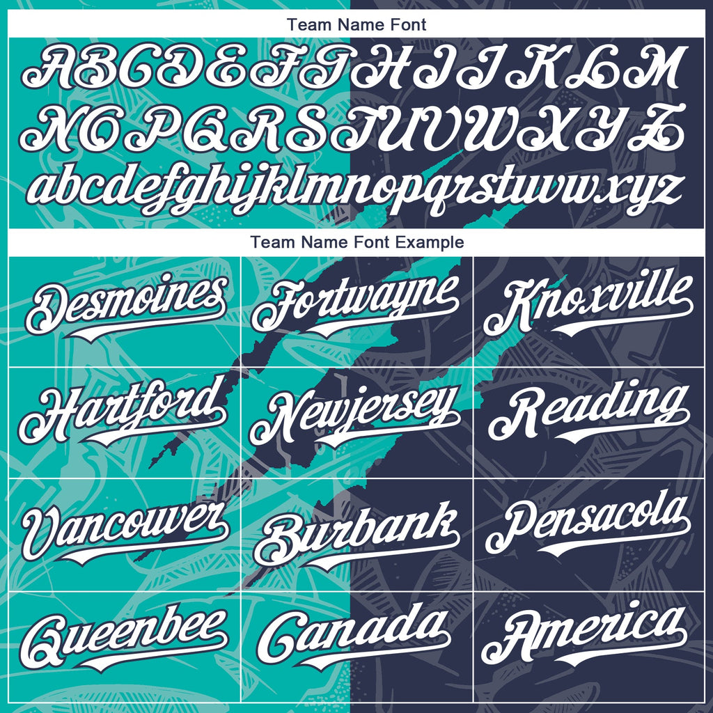 Custom Graffiti Pattern White Navy-Aqua 3D Scratch Authentic Baseball Jersey