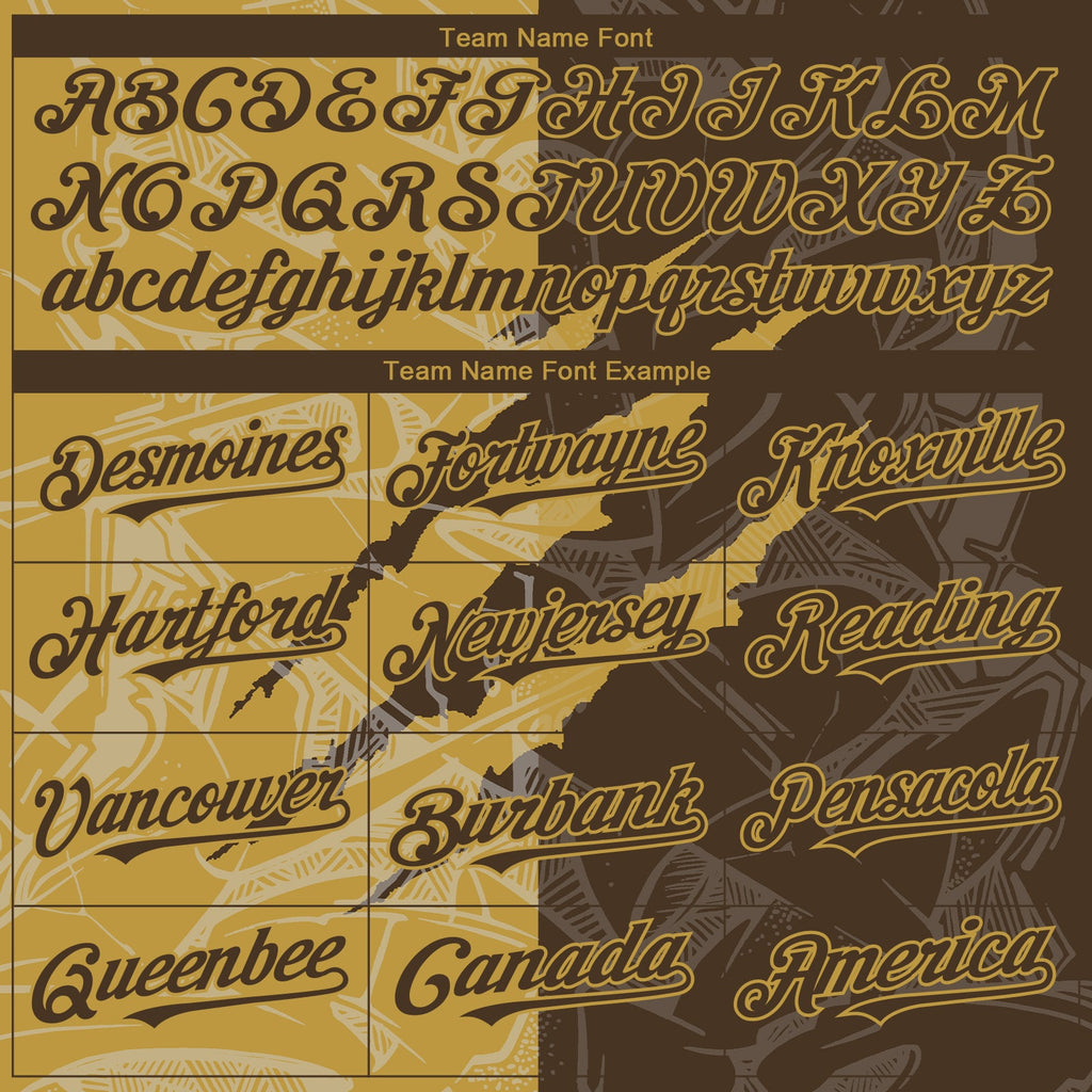 Custom Graffiti Pattern Brown-Old Gold 3D Scratch Authentic Baseball Jersey