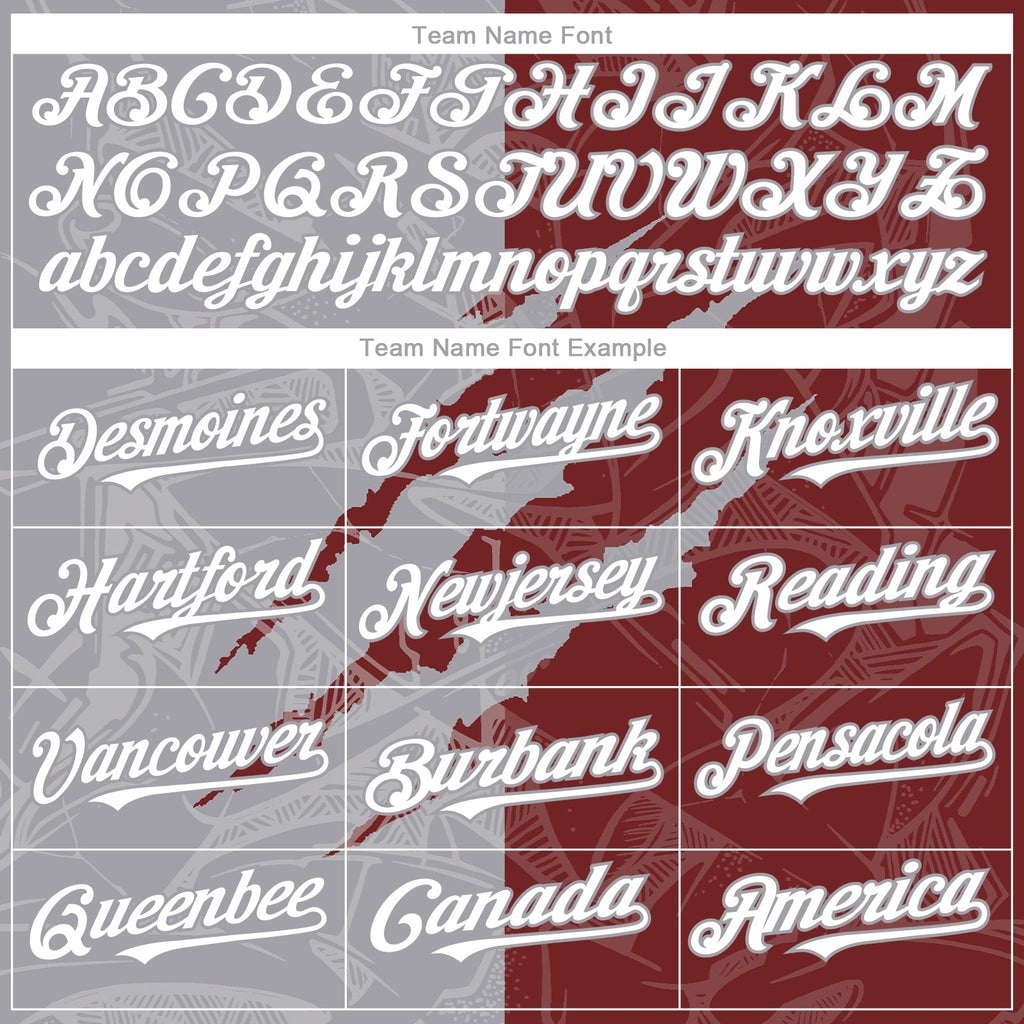 Custom Graffiti Pattern White Burgundy-Gray 3D Scratch Authentic Baseball Jersey