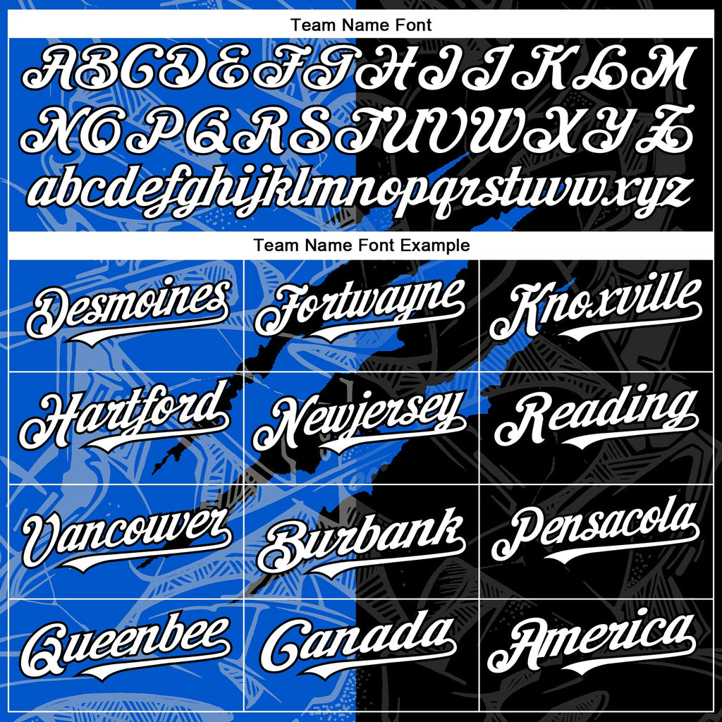 Custom Graffiti Pattern White Black-Thunder Blue 3D Scratch Authentic Baseball Jersey