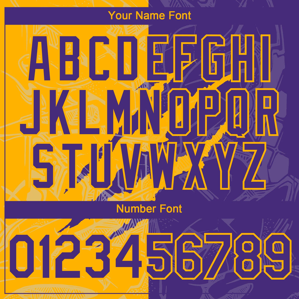 Custom Graffiti Pattern Purple-Gold 3D Scratch Authentic Baseball Jersey
