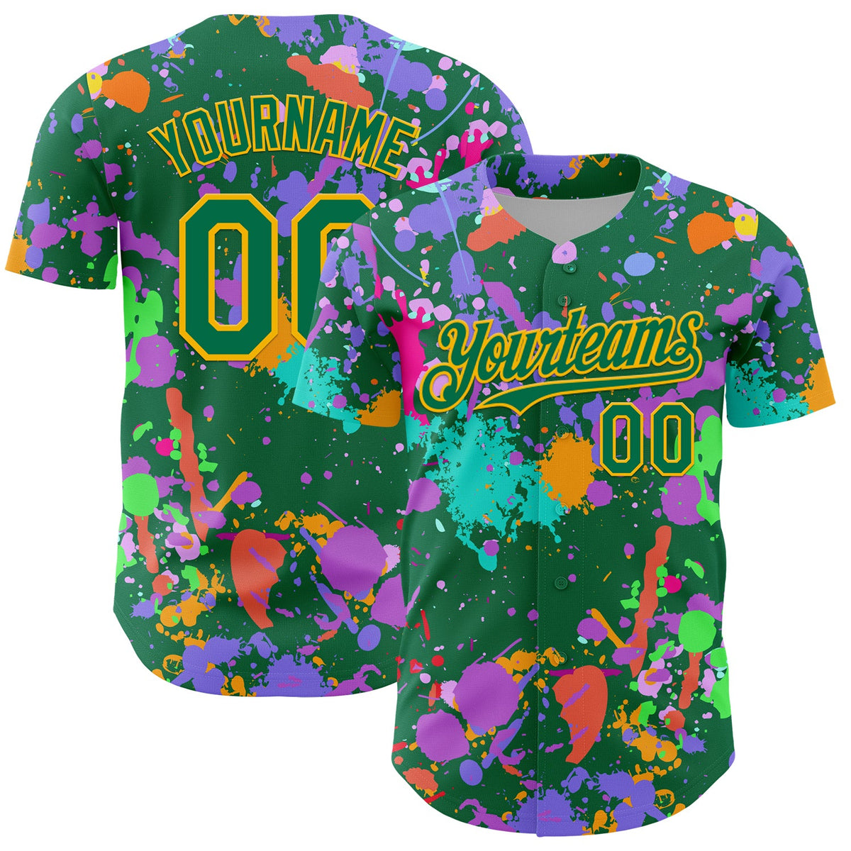 Custom Graffiti Pattern Kelly Green-Gold Authentic Baseball Jersey