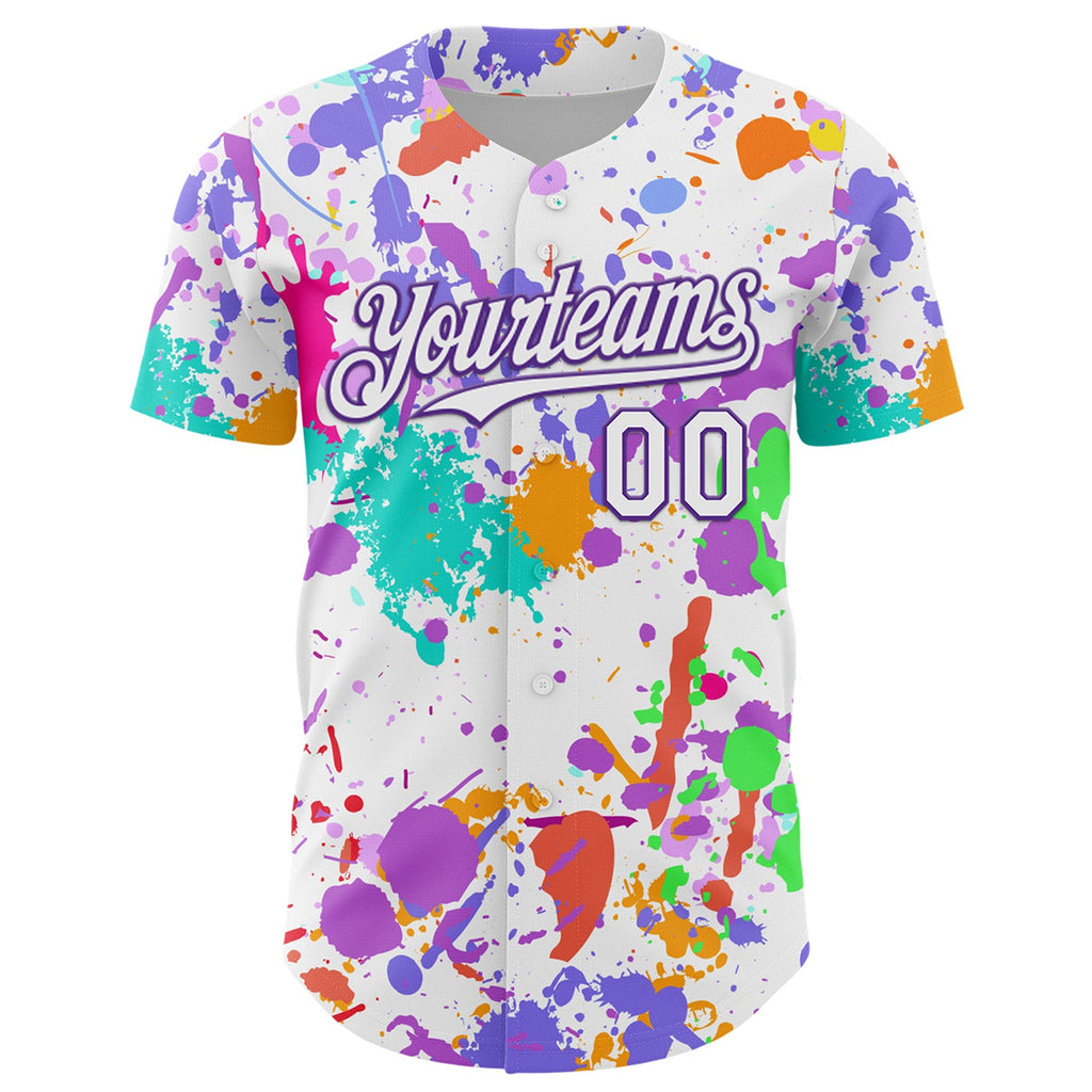Custom Graffiti Pattern White-Purple Authentic Baseball Jersey