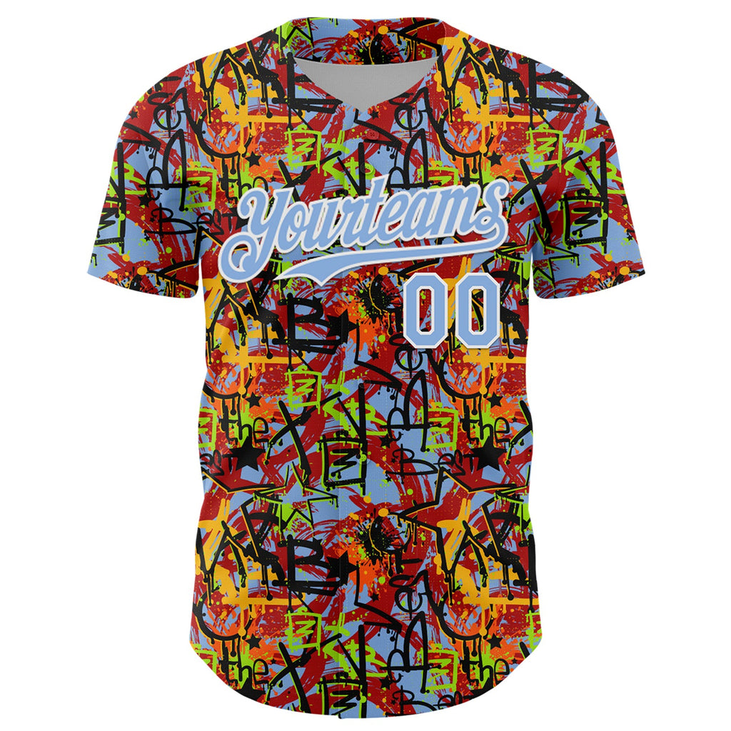 Custom Graffiti Pattern Light Blue-White Splatter Authentic Baseball Jersey