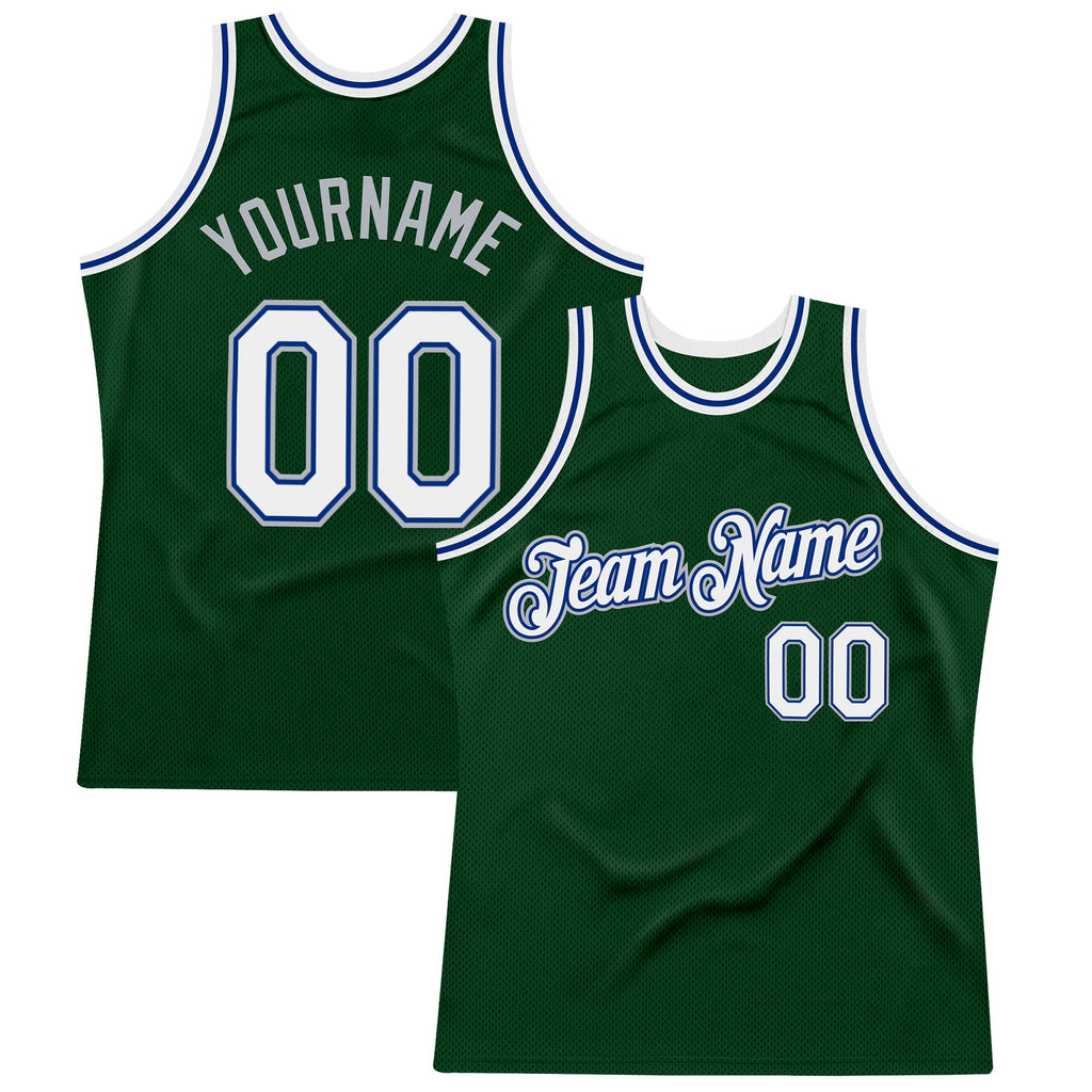 Custom Green White Royal-Gray Authentic Throwback Basketball Jersey