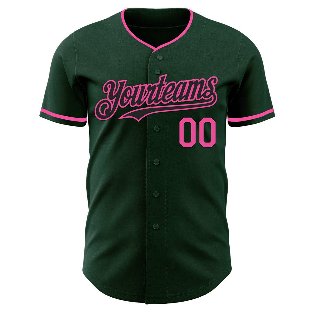Custom Green Black-Pink Authentic Baseball Jersey