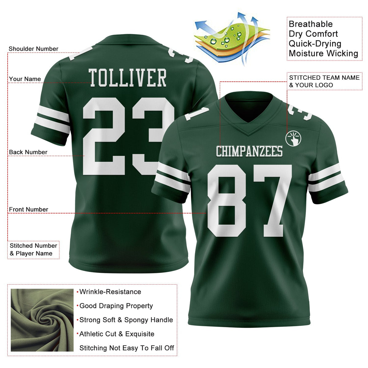 Custom Green White Authentic Football Jersey