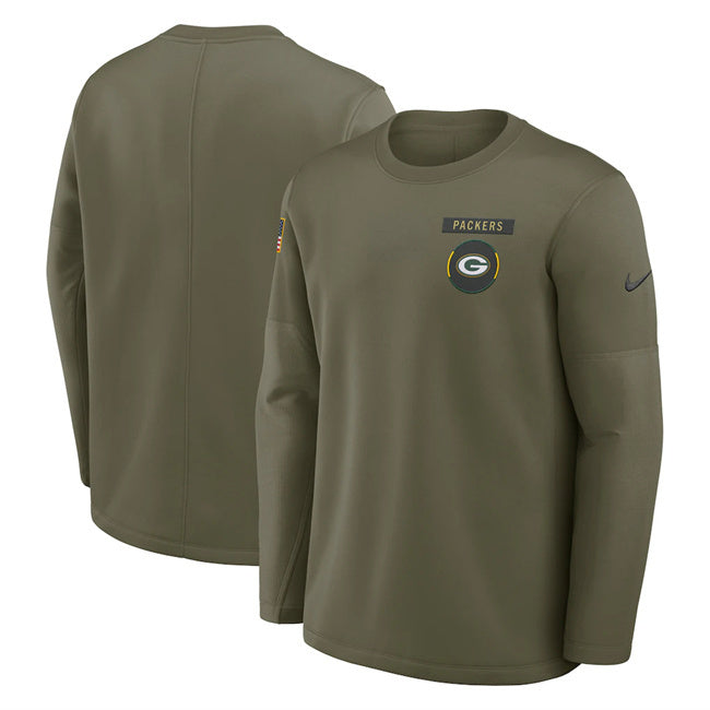 Green Bay Packers Olive 2025 Salute to Service Sideline Coaches Therma-FIT Long