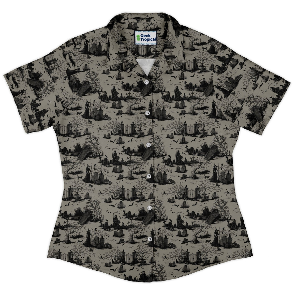 Haunted Graveyard Dark Curvy Button Up Shirt