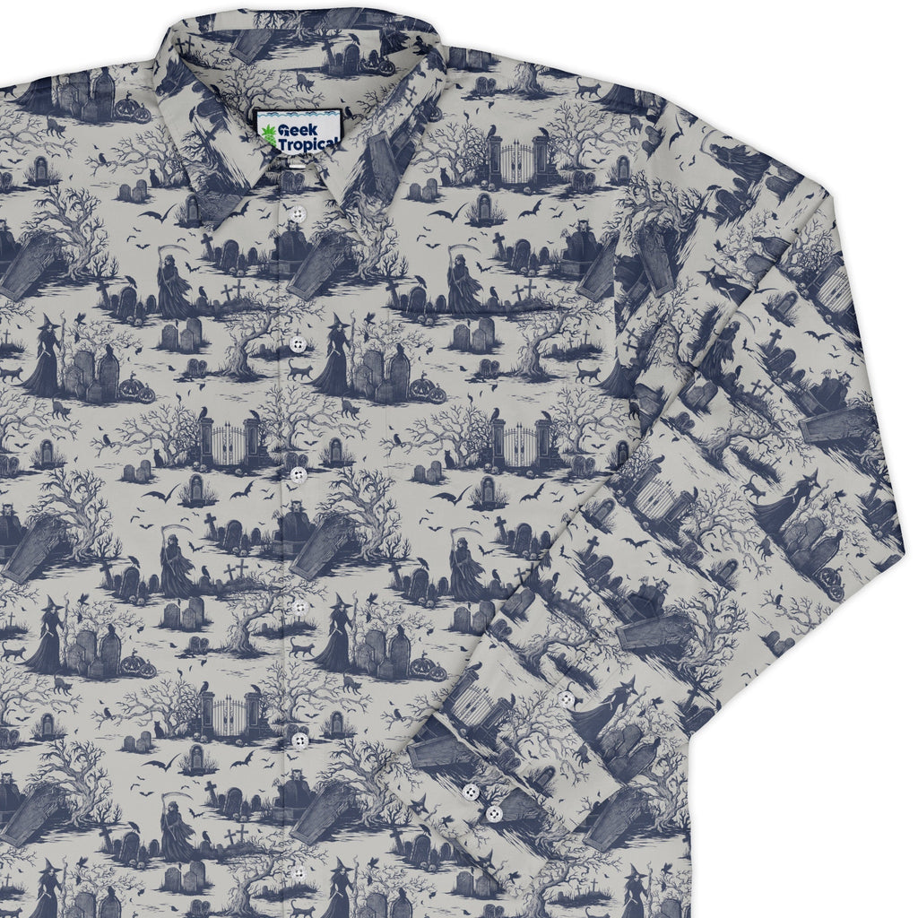 Haunted Graveyard Light Long Sleeve Button Up Shirt