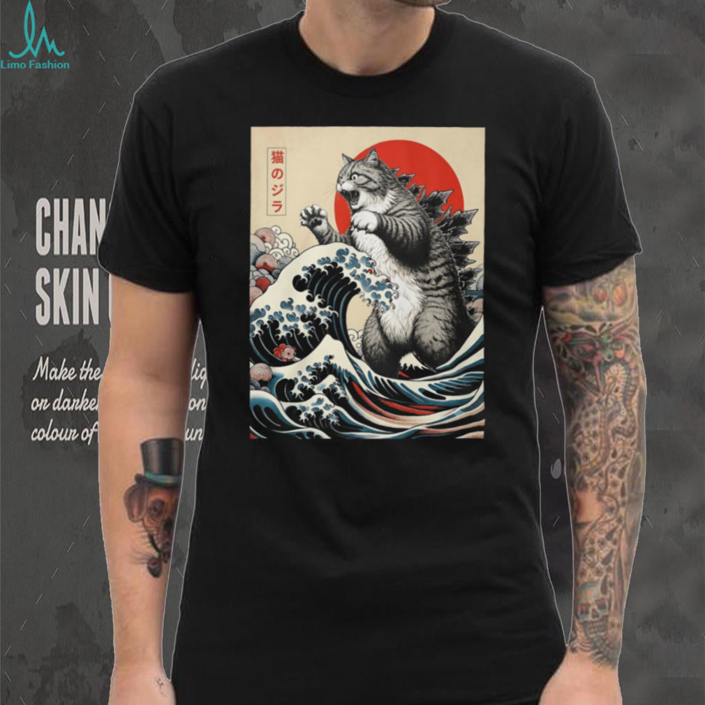 Japanese Ukiyo e Style Giant Cat Kaiju Wave Vintage Shirt