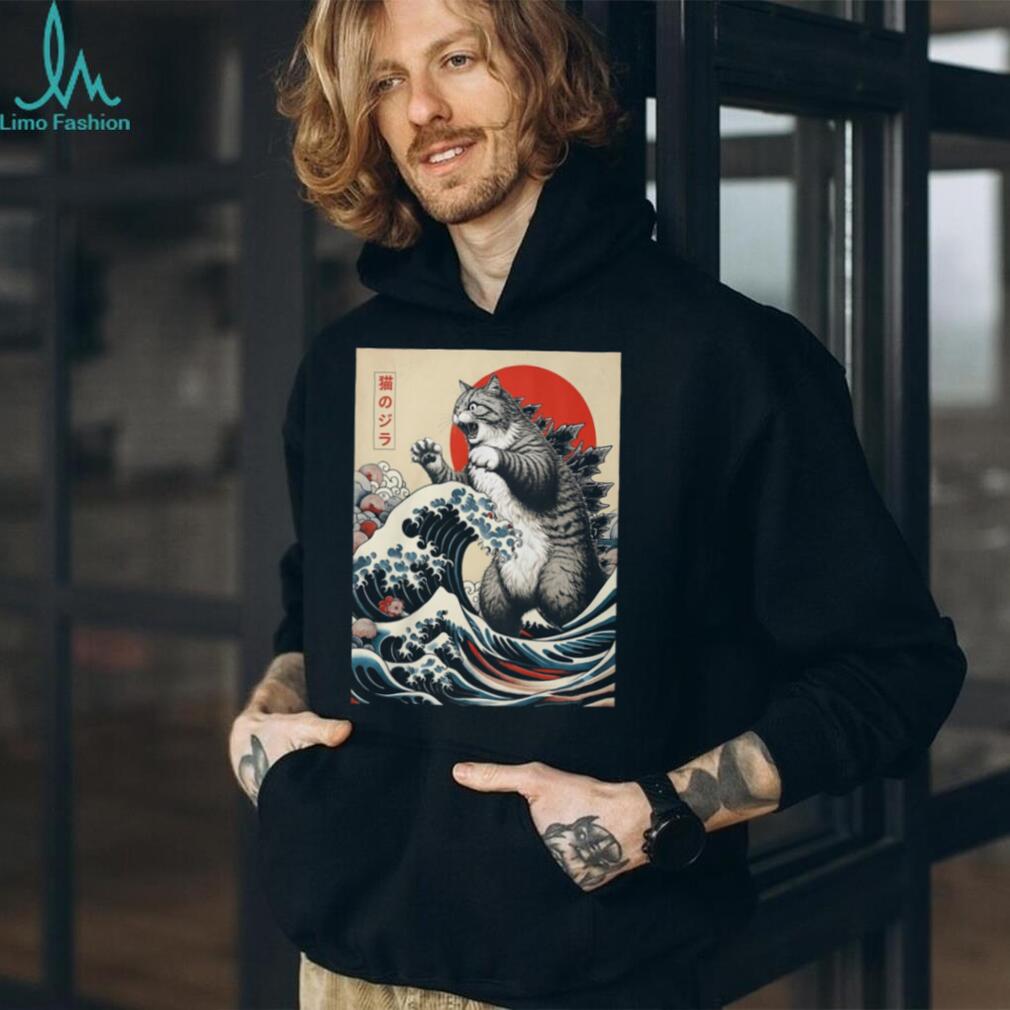 Japanese Ukiyo e Style Giant Cat Kaiju Wave Vintage Shirt