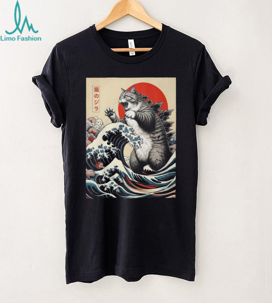 Japanese Ukiyo e Style Giant Cat Kaiju Wave Vintage Shirt