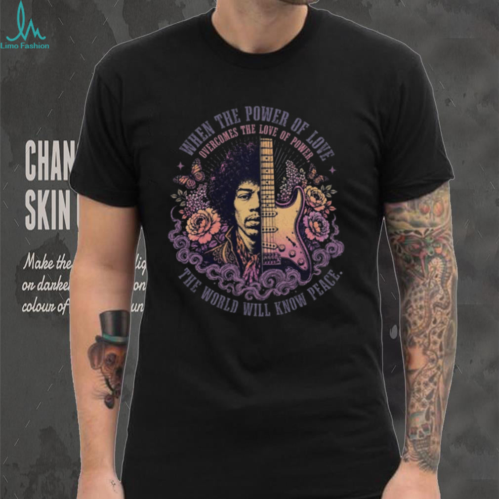 Jimi Hendrix Power Of Love Floral Guitar Peace Unisex Shirt