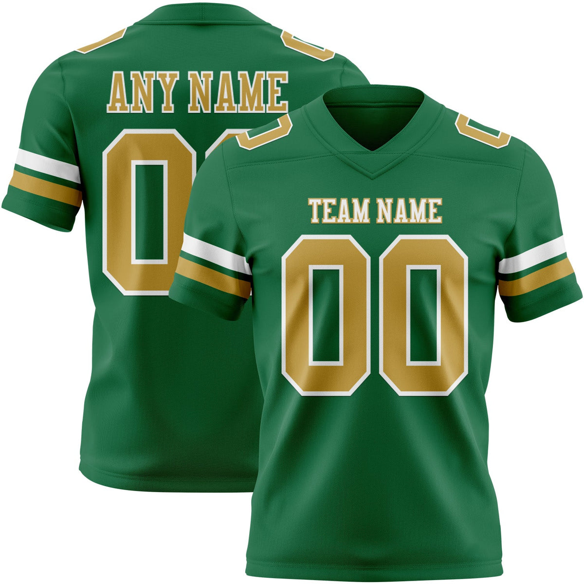 Custom Kelly Green Old Gold-White Authentic Football Jersey
