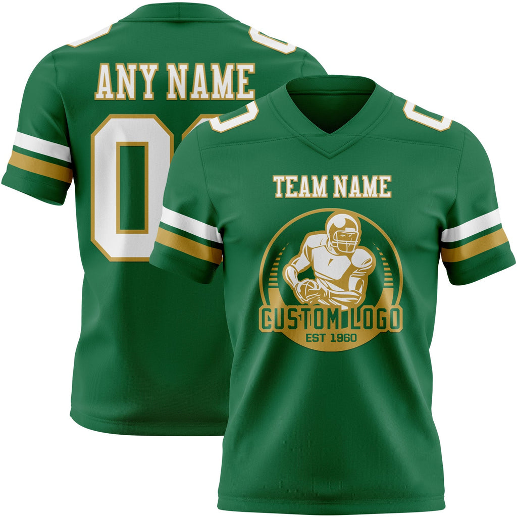 Custom Kelly Green White-Old Gold Authentic Football Jersey