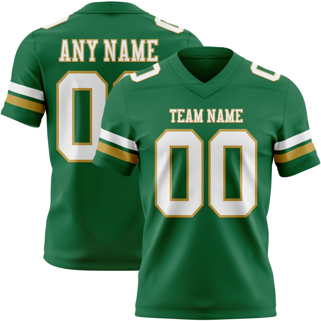 Custom Kelly Green White-Old Gold Authentic Football Jersey