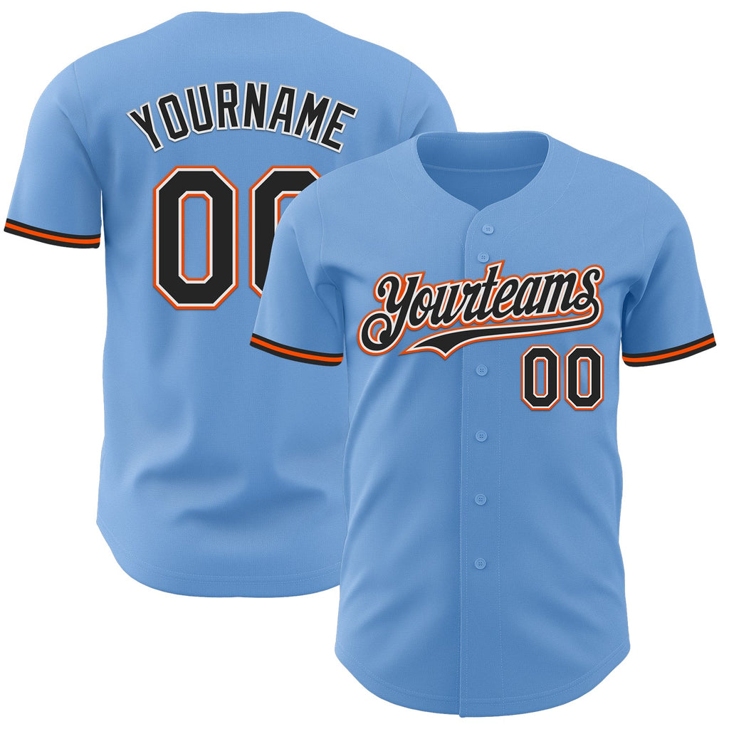 Custom Light Blue Black White-Orange Authentic Baseball Jersey