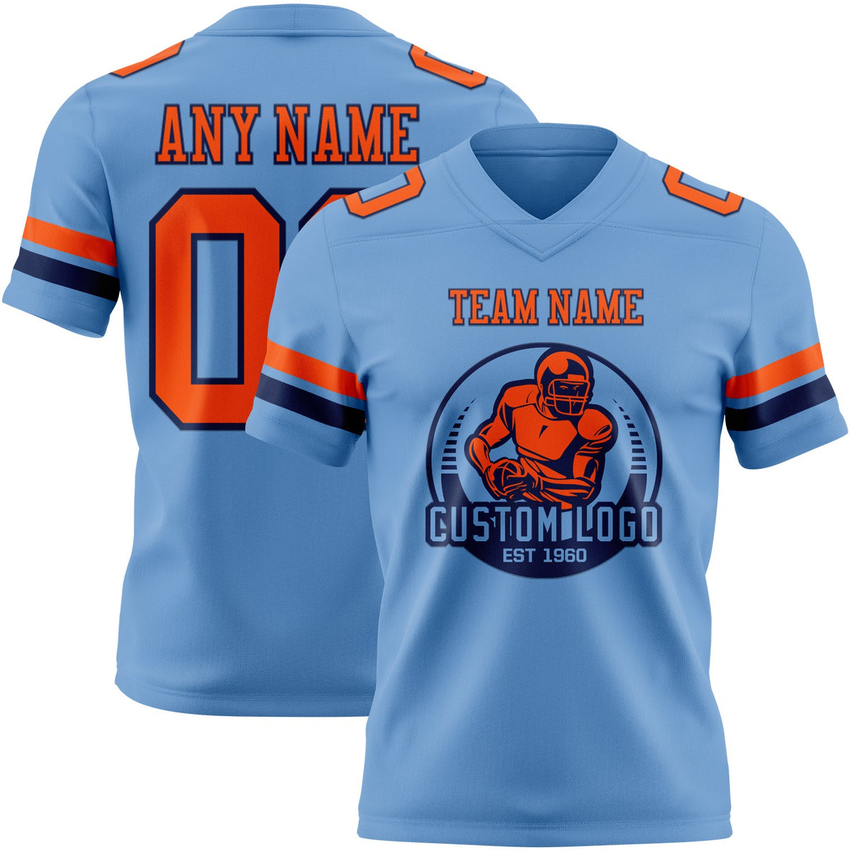 Custom Light Blue Orange-Navy Authentic Football Jersey
