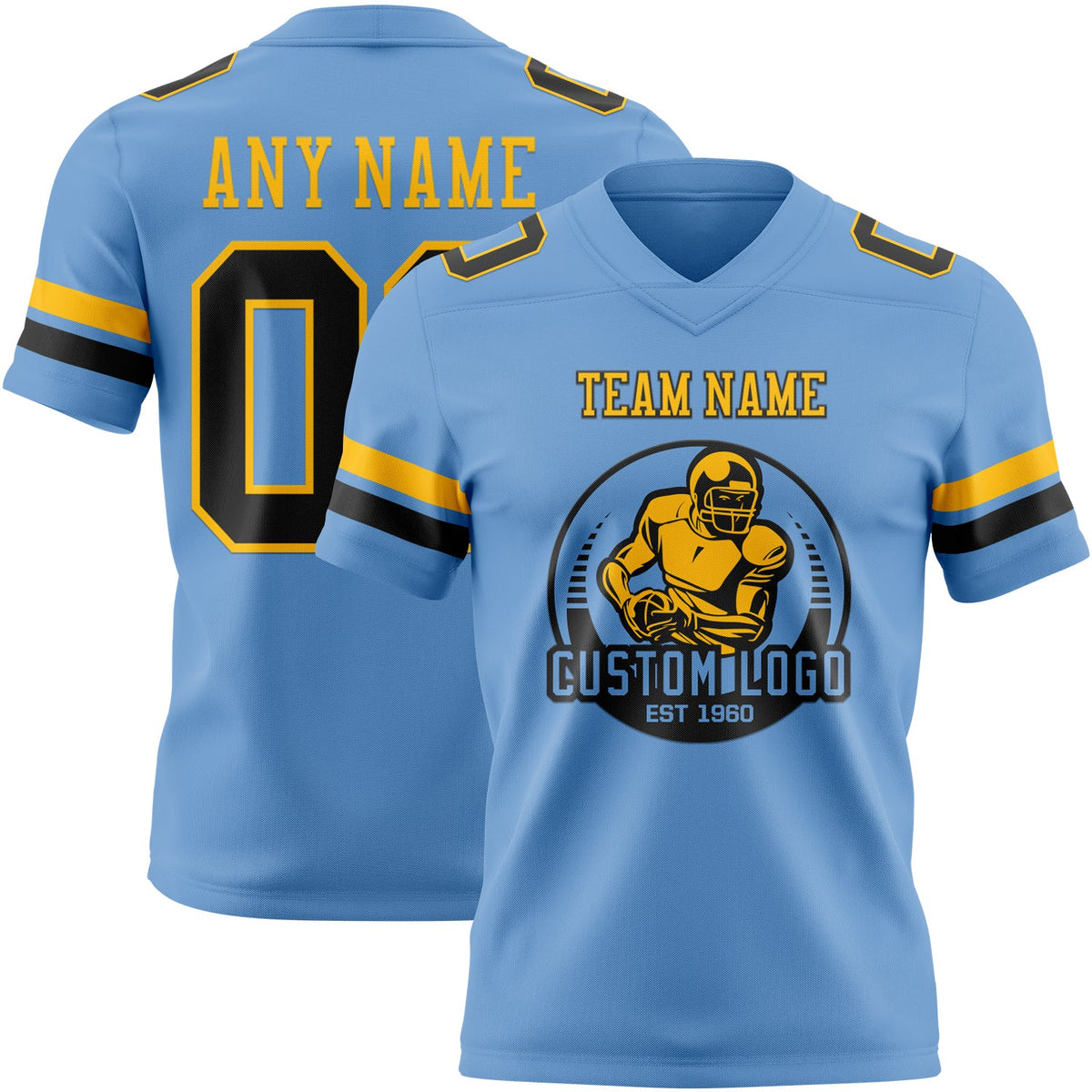 Custom Light Blue Black-Gold Authentic Football Jersey