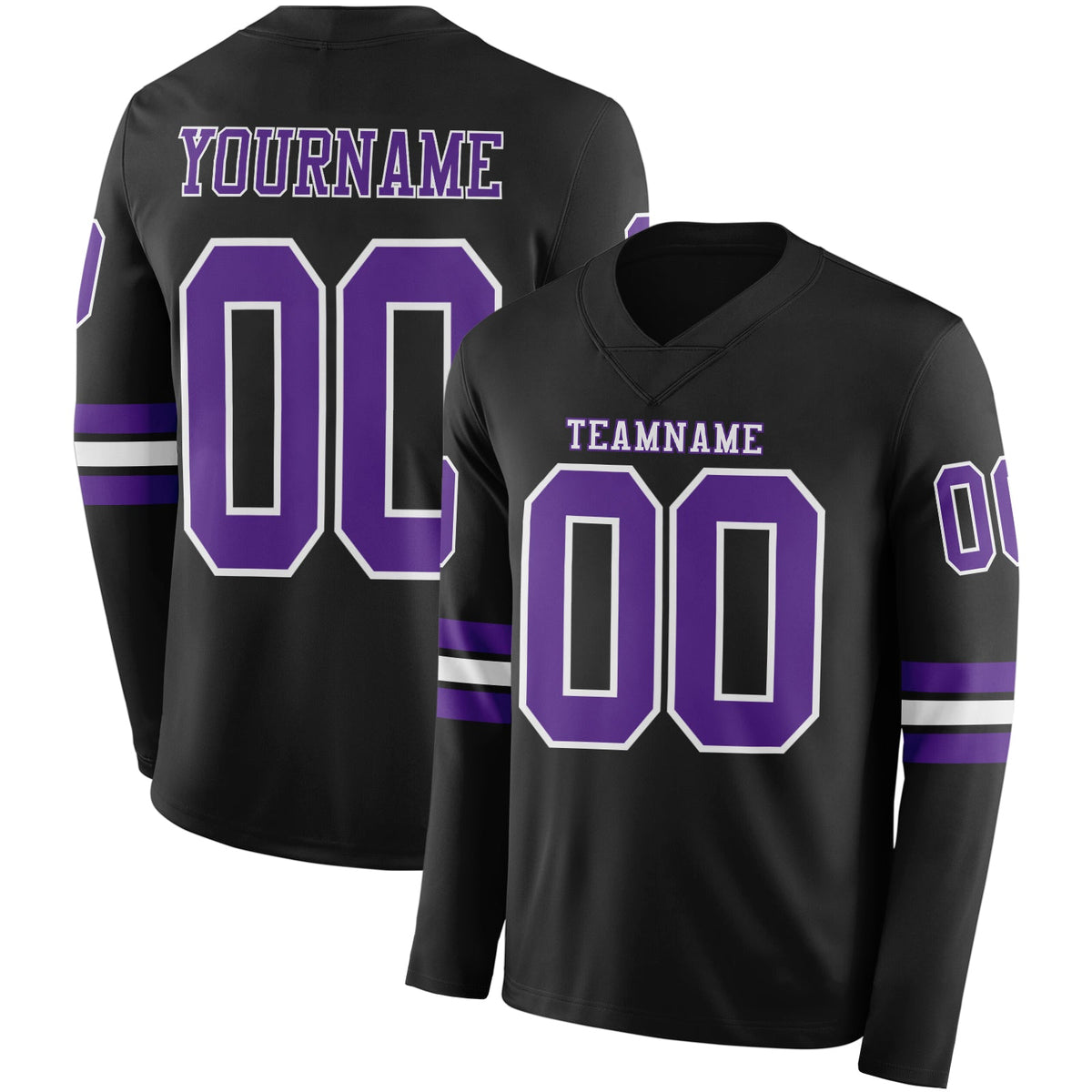 Custom Black Purple-White Long Sleeve Authentic Football Jersey