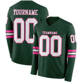 Custom Green White-Pink Long Sleeve Authentic Football Jersey