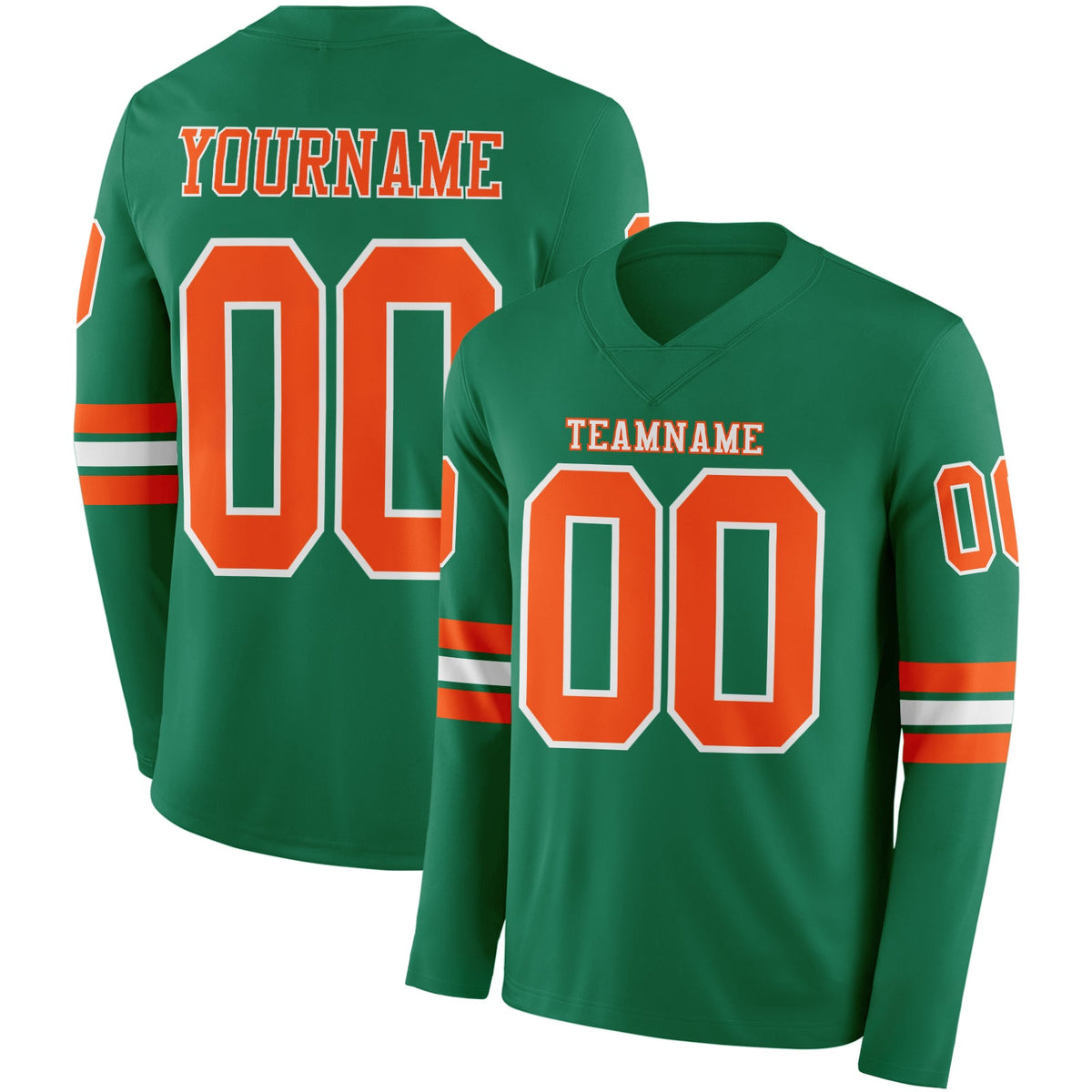 Custom Kelly Green Orange-White Long Sleeve Authentic Football Jersey