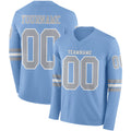 Custom Light Blue Gray-White Long Sleeve Authentic Football Jersey
