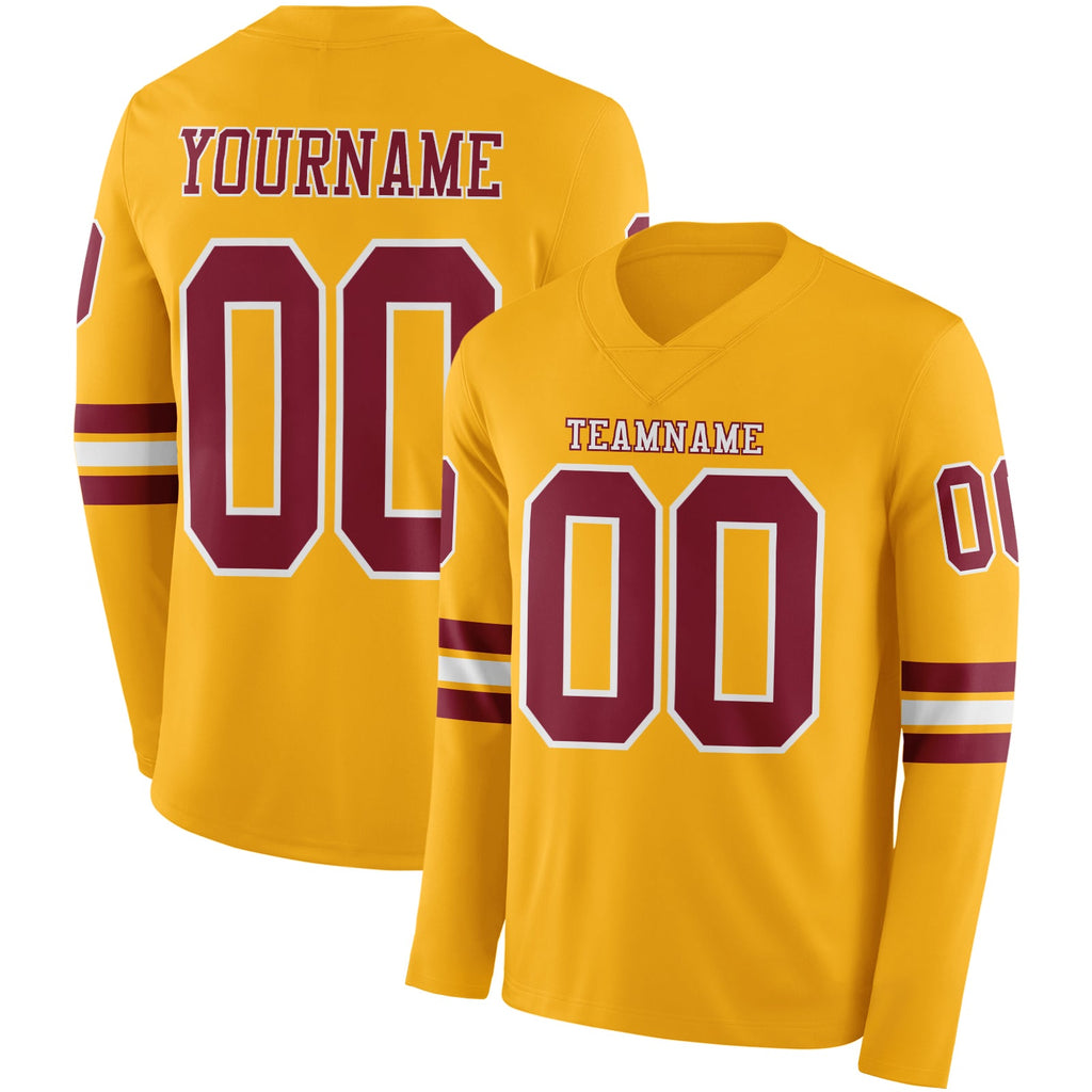 Custom Gold Crimson-White Long Sleeve Authentic Football Jersey