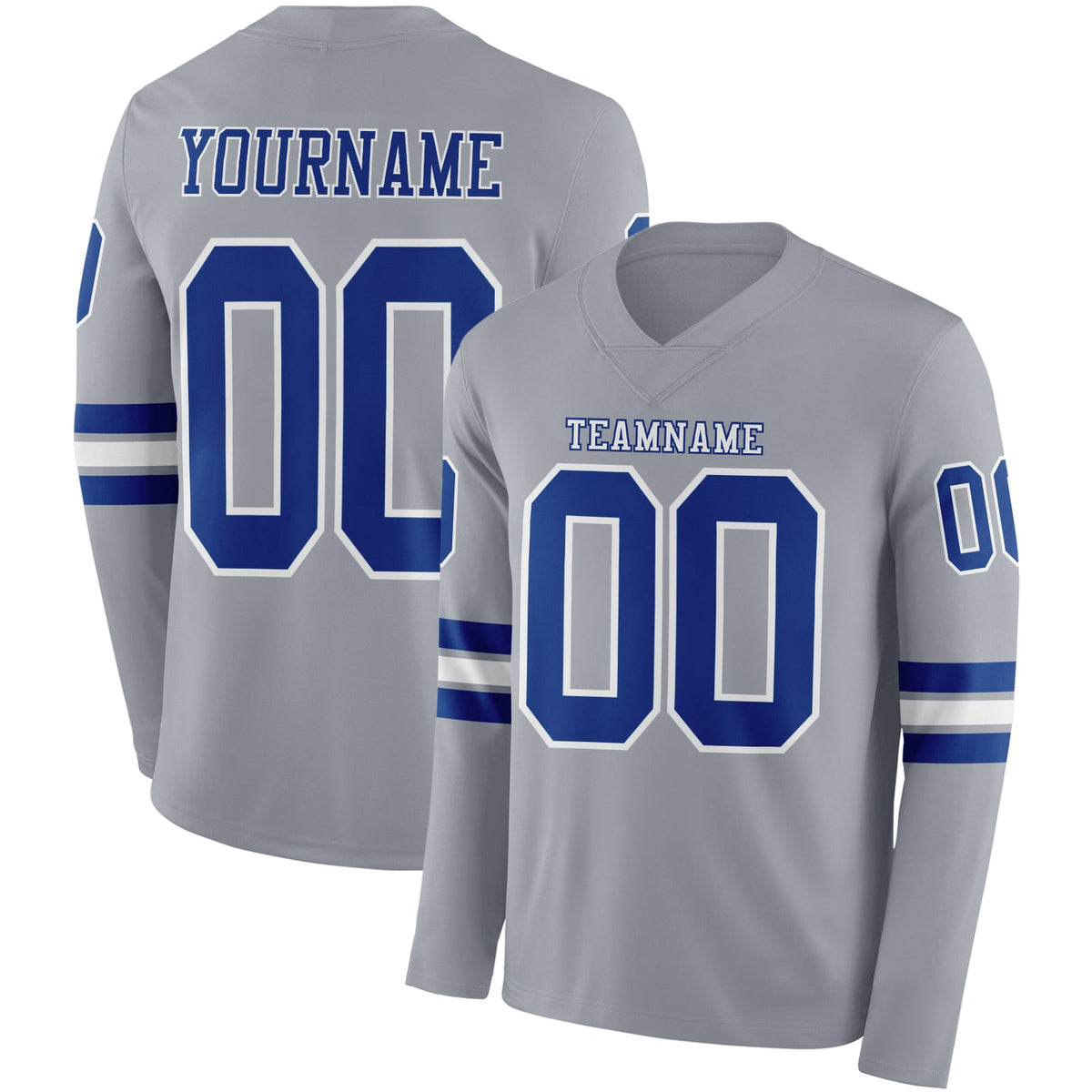 Custom Gray Royal-White Long Sleeve Authentic Football Jersey