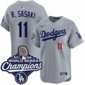 Los Angeles Dodgers #11 Roki Sasaki alternate road limited 2025 world series champions jersey
