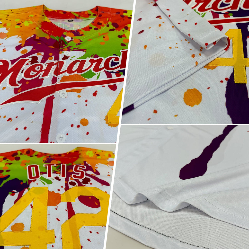 Custom 3D Pattern Design Colorful Bright Ink Splashes Authentic Baseball Jersey